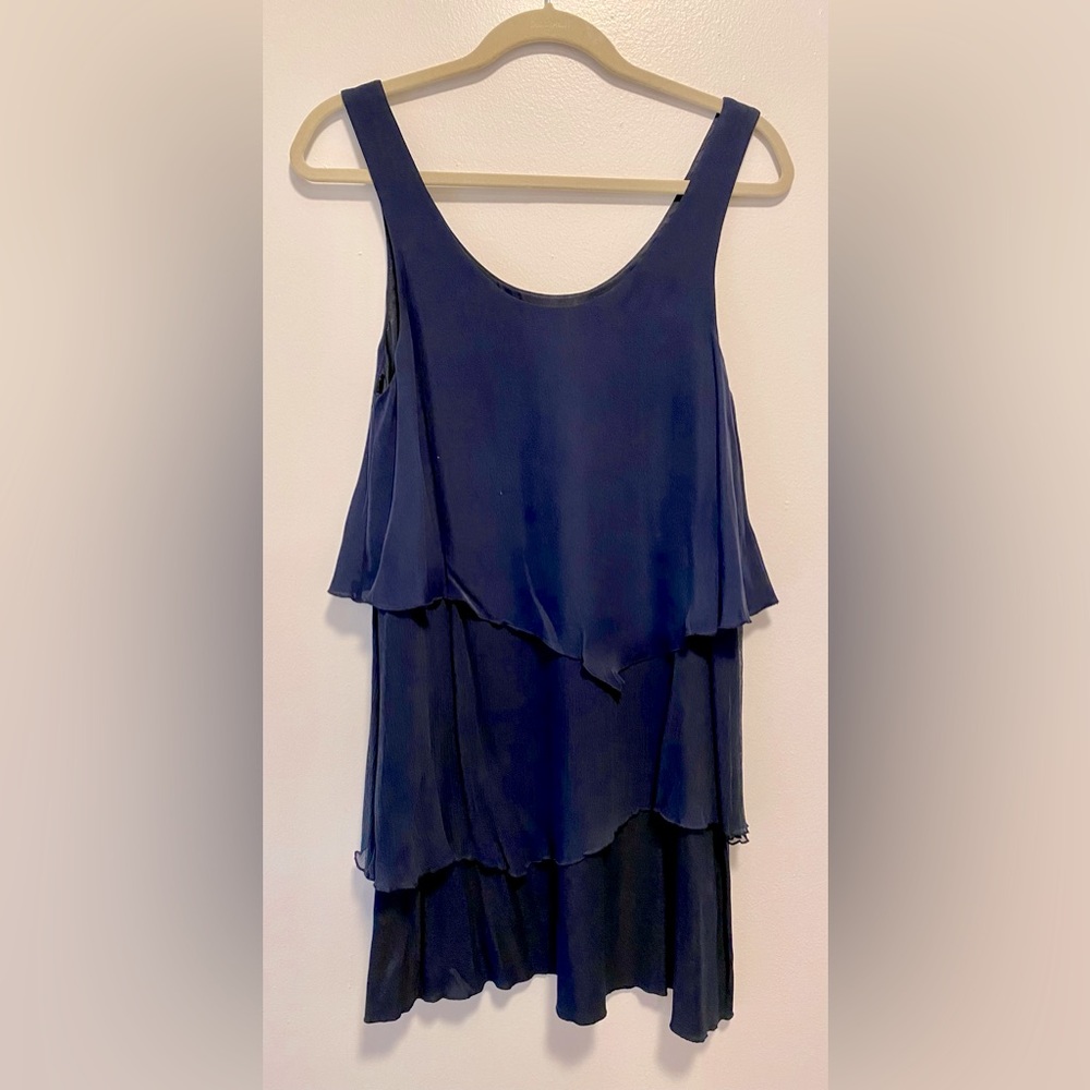 Alice + Olivia sleeveless mini silk chiffon dress, navy